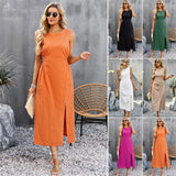 Dili Solid Color Dress 2025 Summer Long Sleeveless Vest Dress