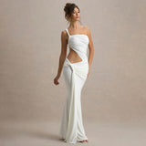 2025 Summer New Women's Irregular Dress Ribbon Hollow Splicing Bag Hip Skirt Folding Dress