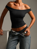 Exploding Thread Repair Y2K Sexy Hot Girl With A Short Shoulder Pure T-Shirt Top Girl
