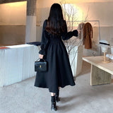French Black Lady Dress Women's Spring Dress New Femininity Collar Showing Thin Sleeves To The Waist Hepburn Style Dress 68HZ