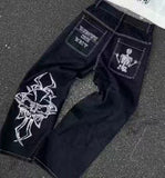 Trendy JNCO Hip-Hop Embroidered Big Pocket Jeans Men And Women Y2k High Street Drag-And-Broad Leg Pants 68HZ