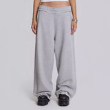Vintage Gray Trousers Women High-Waisted Loose Thin Haired Side Drag Flooring Casual Pants 68HZ