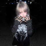 Y2k Subculture Rock Dark Print Fake Two Long-Sleeved T-Shirt Loose Catch Top Woman 68HZ