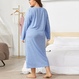 Autumn And Winter Plus Yard Lady Home Clothes Long Dress Color Cotton Side Splicing Wrinkled Long Sleeves Of Sleep Skirt Women