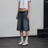 New Retro Water Wash Old Denim Shorts Female Vibe Design Feeling Loose Straight Five Cents Trousers 68HZ