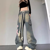 Vintage Star Design Work Style Jeans Women Y2k Loose Thin Straight Tube Drag Long Pants 68HZ