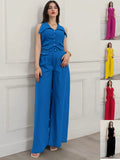 2025 Summer New Women's Solid Color Top Sleeveless Waist Two Sets Of Casual Trousers Set