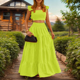 2025 Summer New Temperament Sexy Solid Color Sling Belt Large Two Sets Of Suit Dress