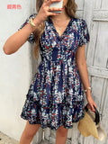 Dili Leisure Vacation Short-Sleeved Broken Flower Dress Dress Women's Dress 2025 Autumn And Winter Waist