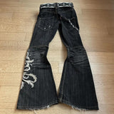 Vintage Embroidery Micro-Tipped Jeans Women High Street Punk Y2k Low-Rise Casual Drag Trousers 68HZ