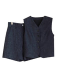 Cationic Imitation Denim Fabric Vest Women Summer Breathable Anti-Fleet Shorts Sleeveless Vest Vest Vest Vest Five-Point Trousers Set