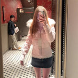 Fashion Winter Korean Woolen Hooded Zip Cotton Suit New 2025 Short-Sleeved Women's Clothing