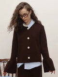 Ins Languid Horn Horn Collar Knitted Cardigan Women Simple Casual Loose Design Sweater Jacket 68HZ