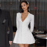New Solid Dress In Autumn 2025 Sexy Deep V Suit Button Dress