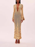 Knitted Long Dress 2025 Spring And Autumn New V-Neck Fashion Style Dress